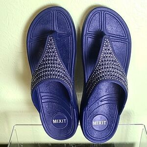 Mixit Navy Blue Thong Sandals with Rhinestones, Size 10 Shoes